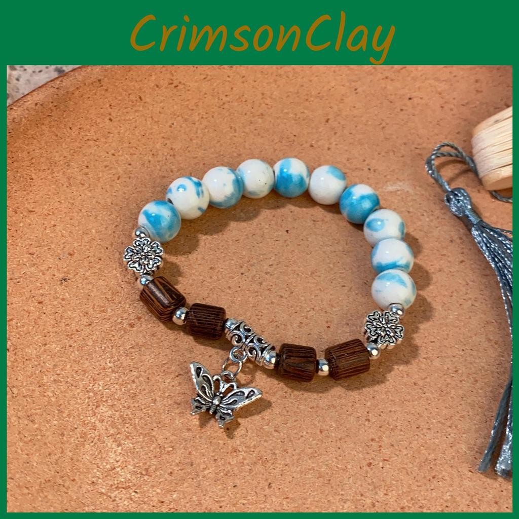 Butterfly Ceramic Highquality Bead Bracelet Classic Retro Style Elegant Wristwear Womens