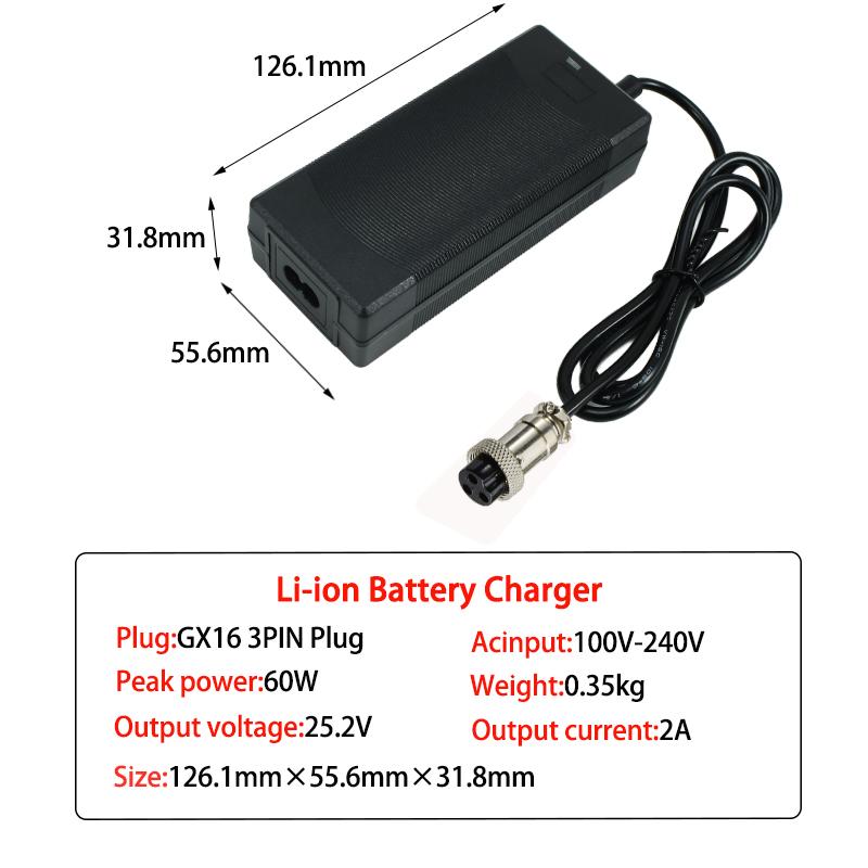 25.2V 2A Li-ion charger for 6S 21.6V 22.2V 2A DC Polymer lithium battery Pack Charger High quality DC5.5*2.1MM Plug 100-240V