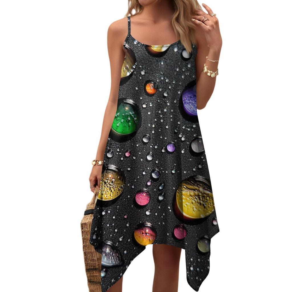 Dámské letní ležérní vintage květinové šaty s kulatým výstřihem a nastavitelnými ramínky, s kapsami