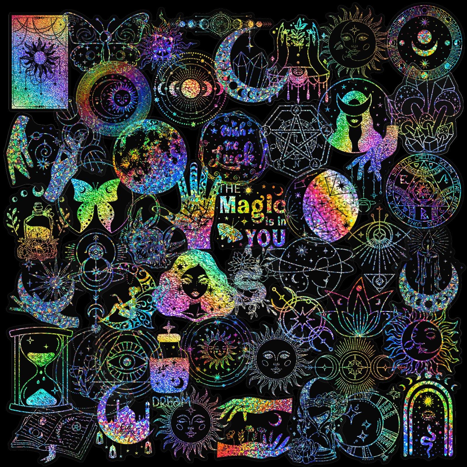 

100 Laser Stickers Magic World PET Stickers Pack Magic Memoir Series Hand Note Flash Stickers DIY