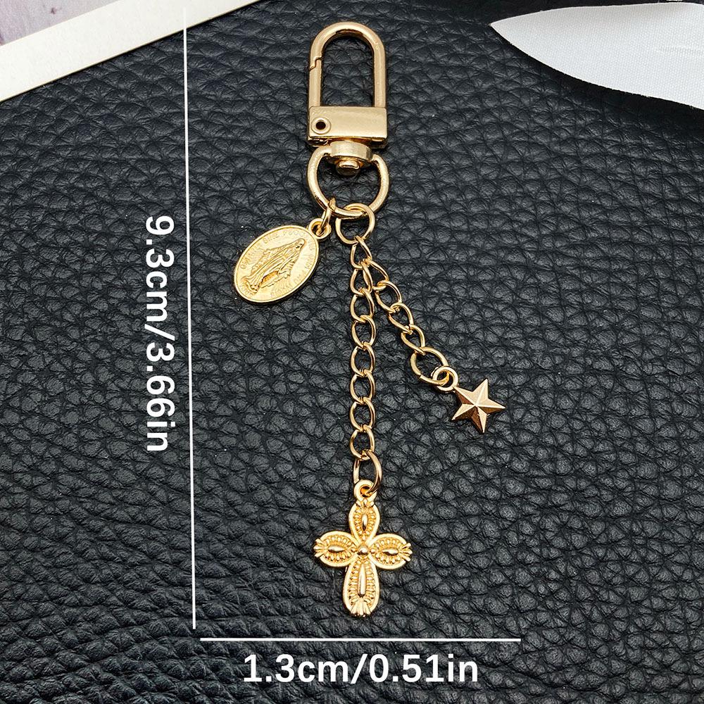 Gold Rose Heart Wings Cross Alloy Keychain Pendant