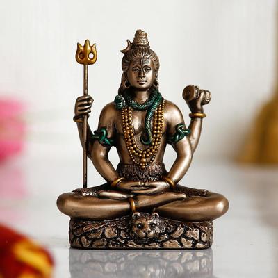 Braune Harzstatue des meditierenden Lord Shiva | Lord Shiva Idol für Heimdekoration Pooja-Raum Büro Armaturenbrett im Auto | Shiv Murti