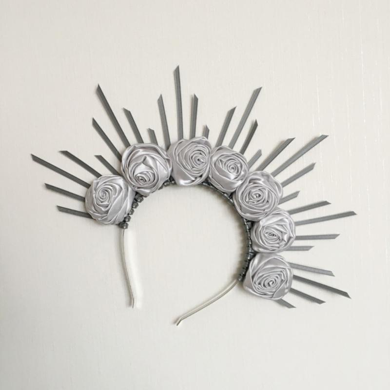Cerc de păr cu flori steampunk, costum de Halloween gotic întunecat, piesă de cap cu țepi, bentiță punk artistică reglabilă