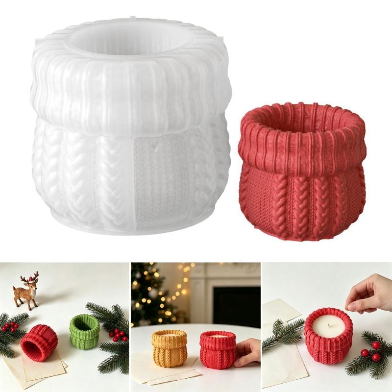 Silicone Planter Casting Mold with Alternating Cable-Knit Panels and a Round Open-Top Form for Resin, Cement, Concrete, and Home Accent Projects