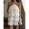 European summer new neck chiffon temperament short cake skirt off-the-shoulder sleeveless dress women
