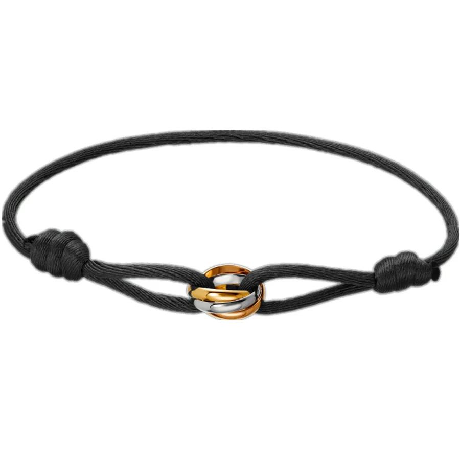 

Luxury Brand Classic Three-color Stainless Steel Circle Ring Rope Weaving Adjustable Couple Bracelet for Women Men Jewelry Gift чёрный