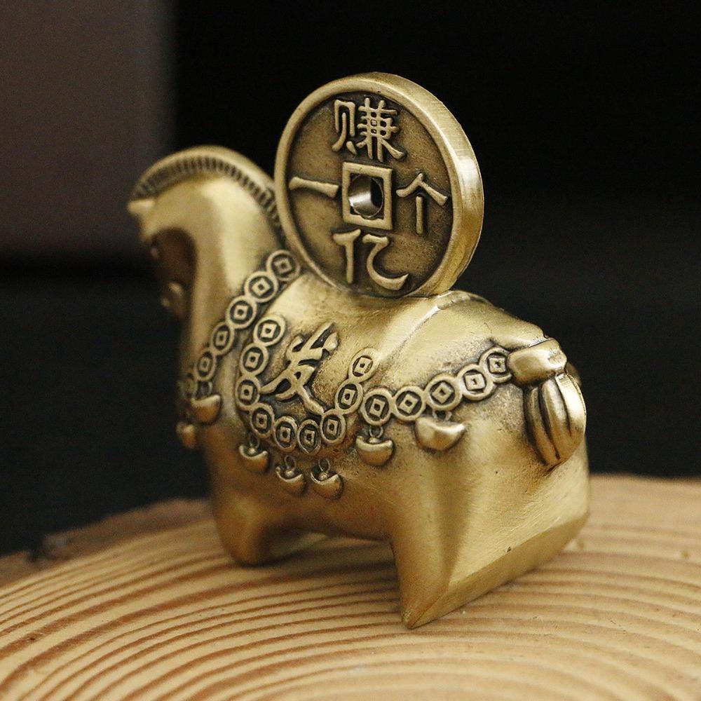 Cute Brass Horse Statue Vintage Style Lucky Horse Figurine Creative Lucky Ornament  Office Decor