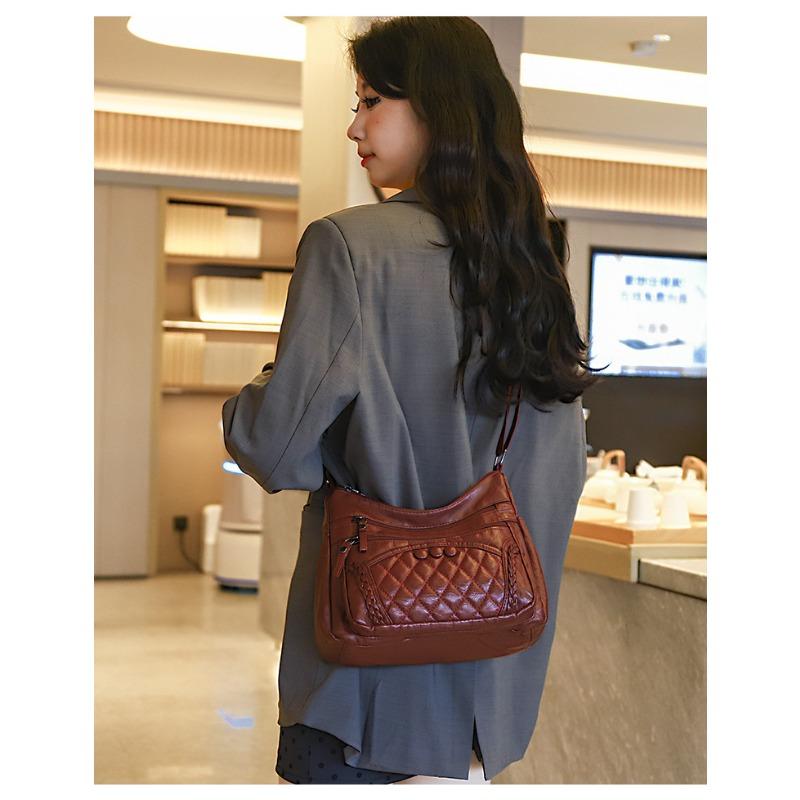 Multi-Layer Soft Leather Bag Women New Fashion Versatile Middle-Aged Mom Bag Large Capacity Shoulder Crossbody Bag Trendy