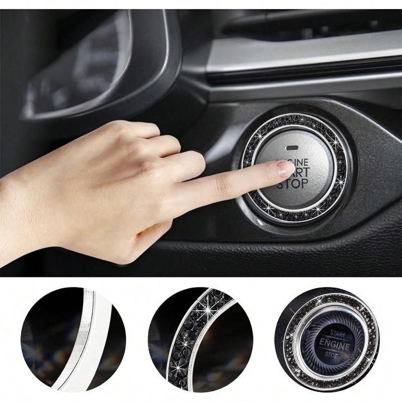 1pc Rhinestone Decor Glass Car One-button Start Decoration Ring