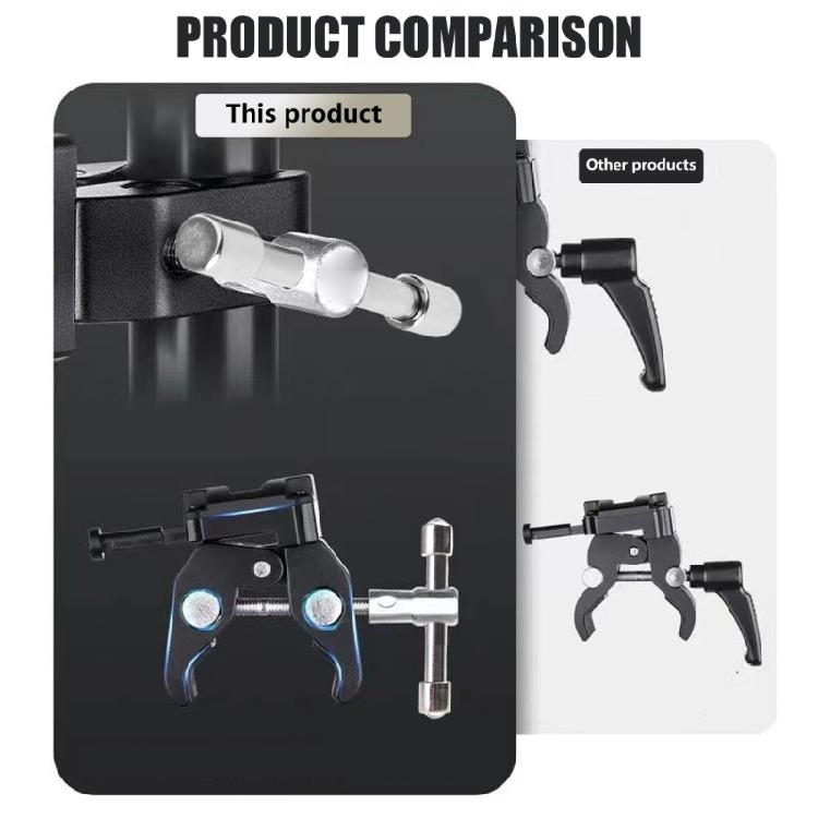 V Clamp with Metal Handle, Adjustable Claw Clamp for Tripods and Light Stand Attachments