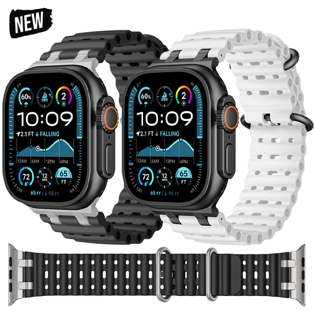 Ocean Silicone Sports Band for Apple Watch Ultra2 49mm Series 10 46mm Soft Loop Strap for Series 9 8 7 6 5 4 SE 45mm 44mm Correa
