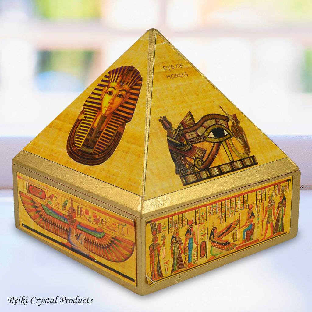 Reiki Crystal Products Wooden Pyramid Wish Box Egyptian Symbol Crystal Grid Box Size 10.1 Cm (4 Inch) for Reiki Wish Healing and Crystal Healing