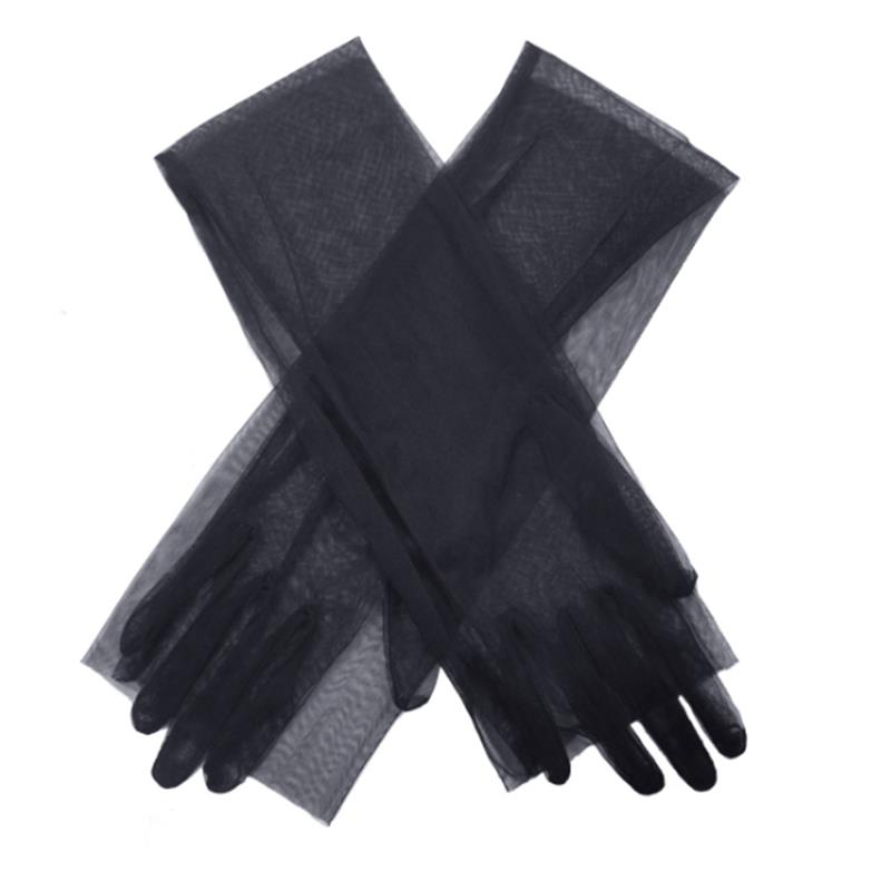 Dámské ultra tylové rukavice síťované průsvitné celoprstové loketní dlouhé rukavice vintage rukavice proti slunci svatební nevěsta šaty palčáky