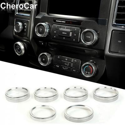Aluminum Car Audio/4WD/Trailer Knob Trim Ring Silver For Ford F150 XLT 2016-