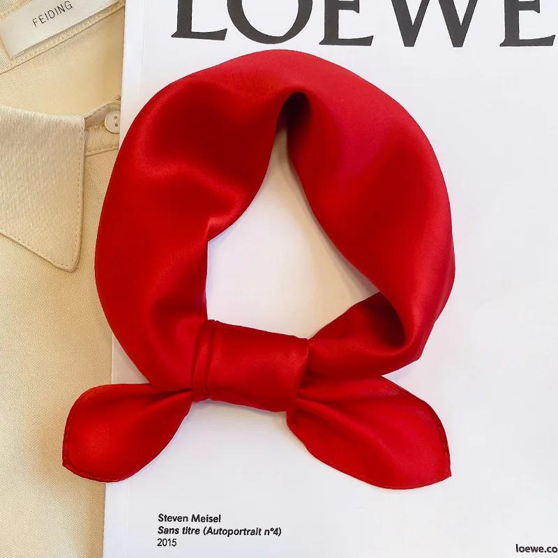 Solid Color 100% Nature Silk Square Scarfs for Women Neck Ties Foulard Neckerchief Hairband Hands Bag Ribbons Headband Gift