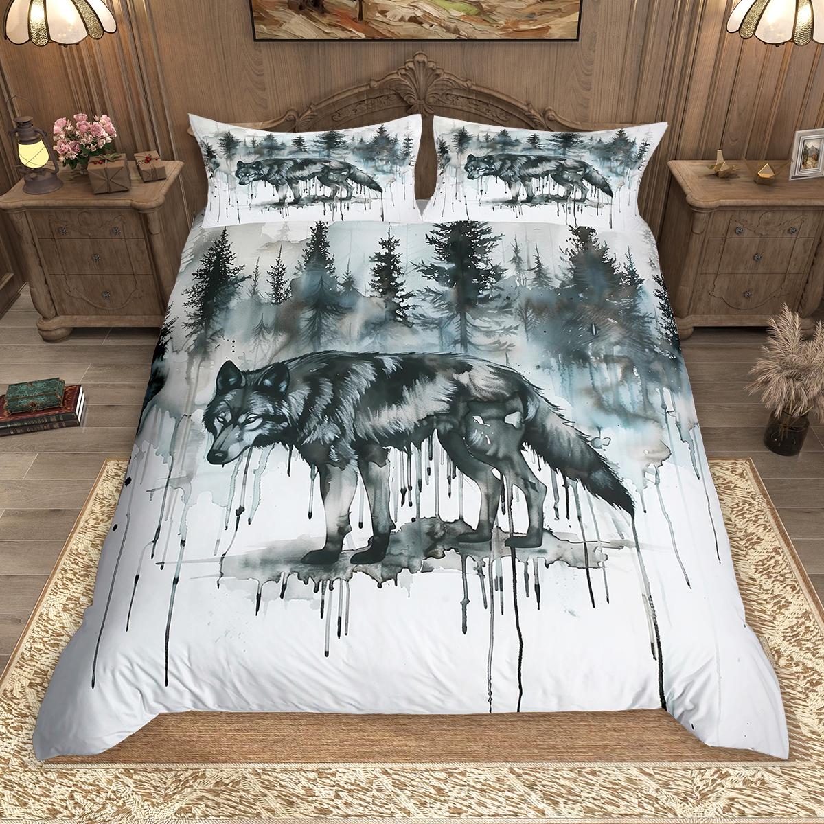 Comforter Homewish Wild Animal 2Pcs/3Pcs Jungle Wildlife Bedding Set Lion Leopard Tiger Wolf Comforter Set Comforter (quilt)-EU Single(135*200cm)3pcs