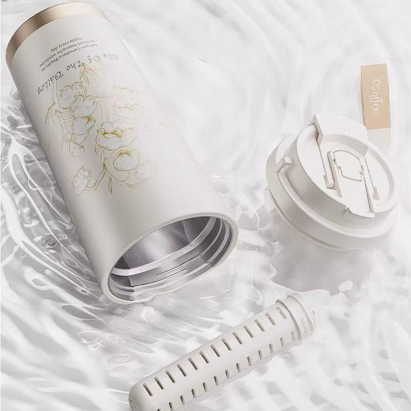 Lily Of The Valley Design Travel Portable Leakproof Sippy Cup Coffee Cup Stainless Steel Car Cup Cold Cup Handy Cup