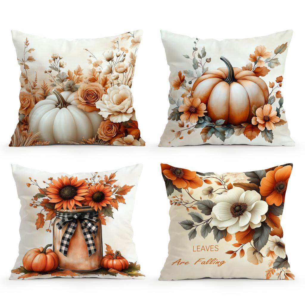 Home Decor Autumn Pumpkins And Floral Fall Pillow Covers Pattern Cushion Cover Suitable For Sofa Bedroom Car Pillow Cover