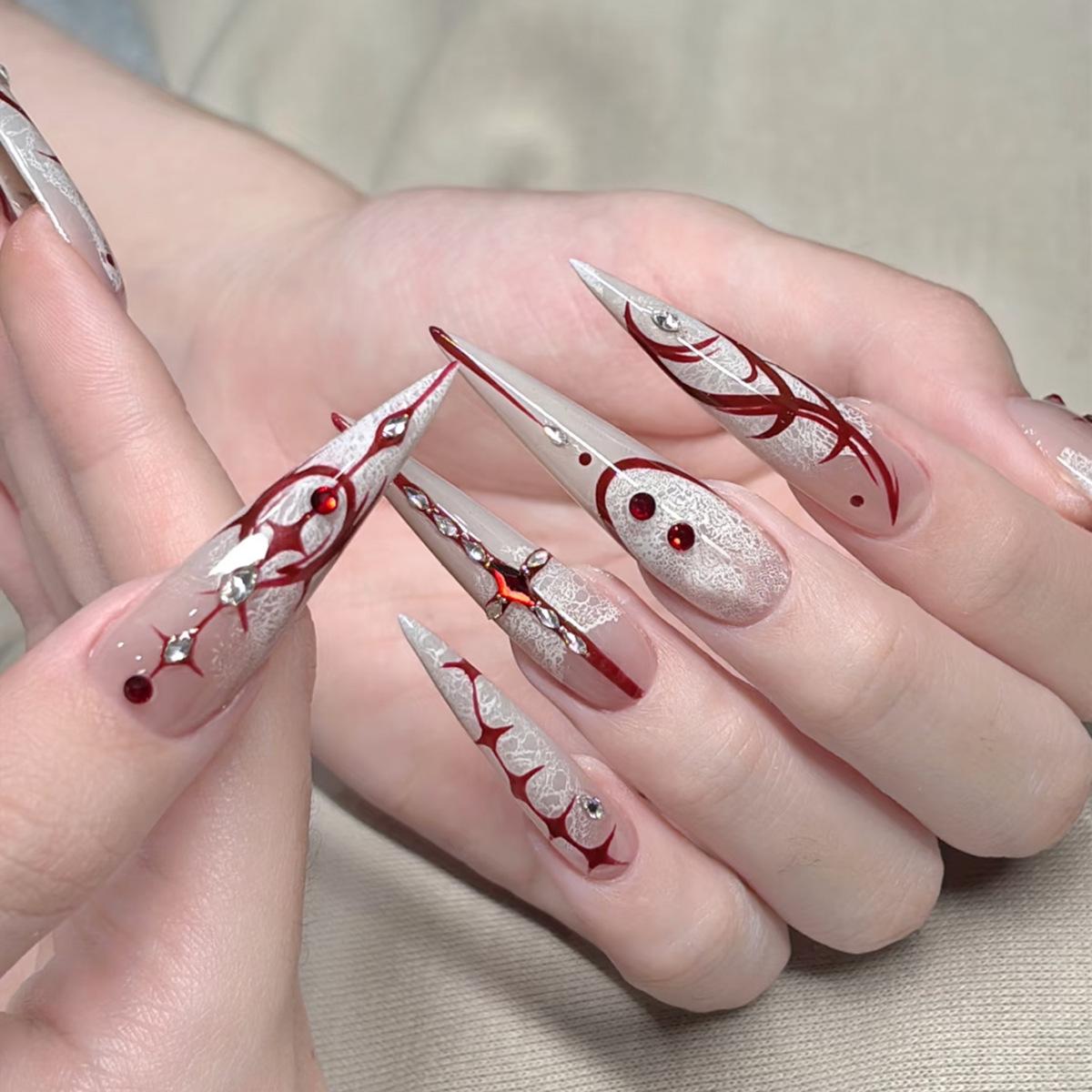 

Накладные ногти Длинные стилеты Искусственные ногти со стразами Кончики Миндалевидные Накладные ногти Полное покрытие Акриловые Клейкие ногти Многоразовые Наклейки для женщин