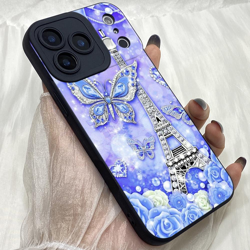 

M285 Blue Butterfly Eiffel Tower Angel Eyes Soft Phone Cases for iPhone Samsung Xiaomi Rdemi Huawei Honor Infinix Realme OPPO Vivo All Model TPU Case Vivo Y400 PRO 5G чорний