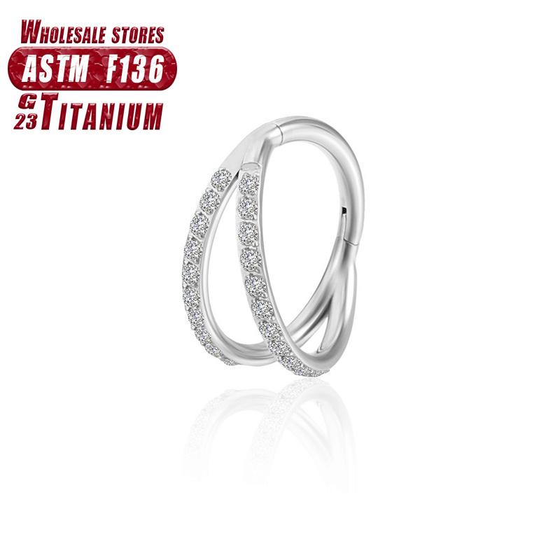 F136 Titanium Piercing Double Layered Triple Stack Hinged 16g Zircon Nose Ring Helix Cartilage CZ Small Cartilage Septum Clicker