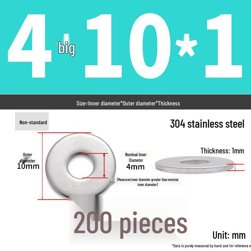 304 Stainless Steel Enlarged Flat Washer Ring (Sizes: M1.6-M22)