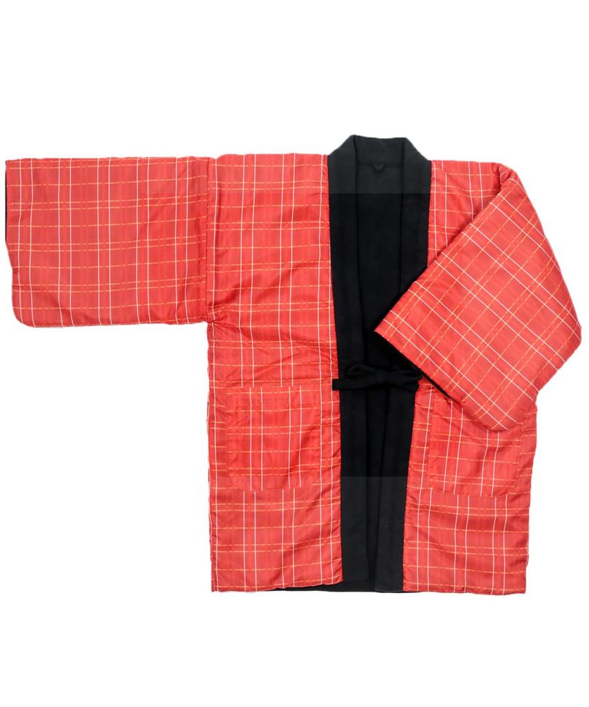 KYOETSU Women's Winter Fleece Hanten (Fleece-Lined Hanten), Sizes A and B (8. Red Check X Black, Size L)