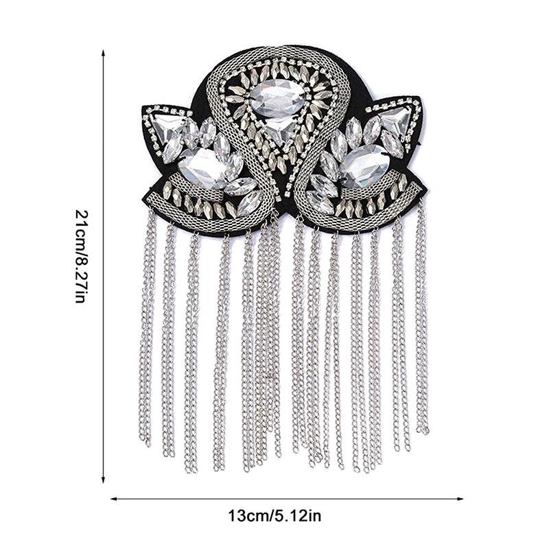 Brooch Pin Bead Long Tassel Chain Electroplating Decor DIY Men Women Bling Epaulette Clothing Shoulder Jewelry