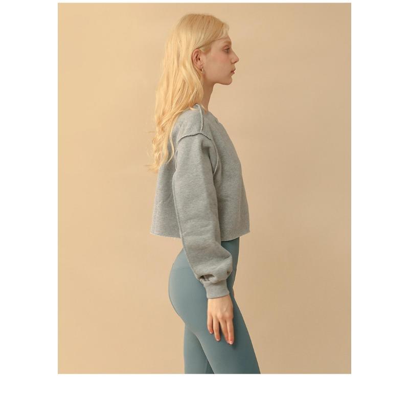Cropped Fleece Long Sleeve Workout Yoga Sweatshirt For Women