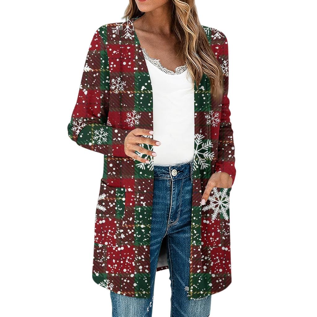 Women's Lightweight Long Sleeve Open Front Cardigans Long Sleeve Lightweight Vintage Printed Coat With Pockets