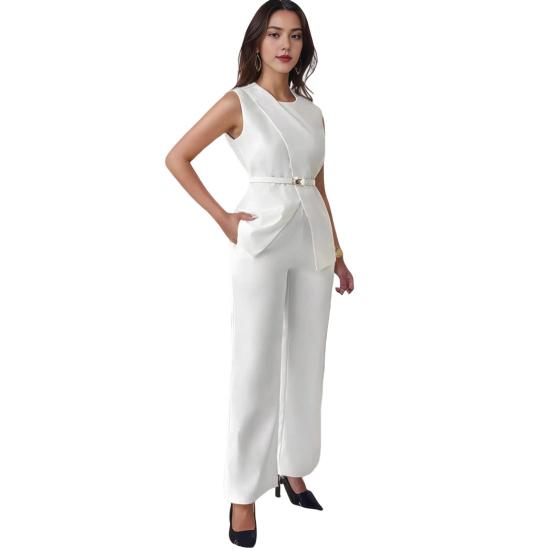1 Sada Dámské tílko Kalhoty Oblek Elegantní Ležérní Letní Jednobarevné Bez rukávů Košile s Páskem Kalhoty se Širokými Nohavicemi Dvoudílné Outfity Lounge Set