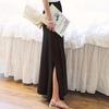 Women Maxi Skirt Adjustable Drawstring High Waist Side Slit Large Hem Long Skirt Solid Color A-Line Skirt