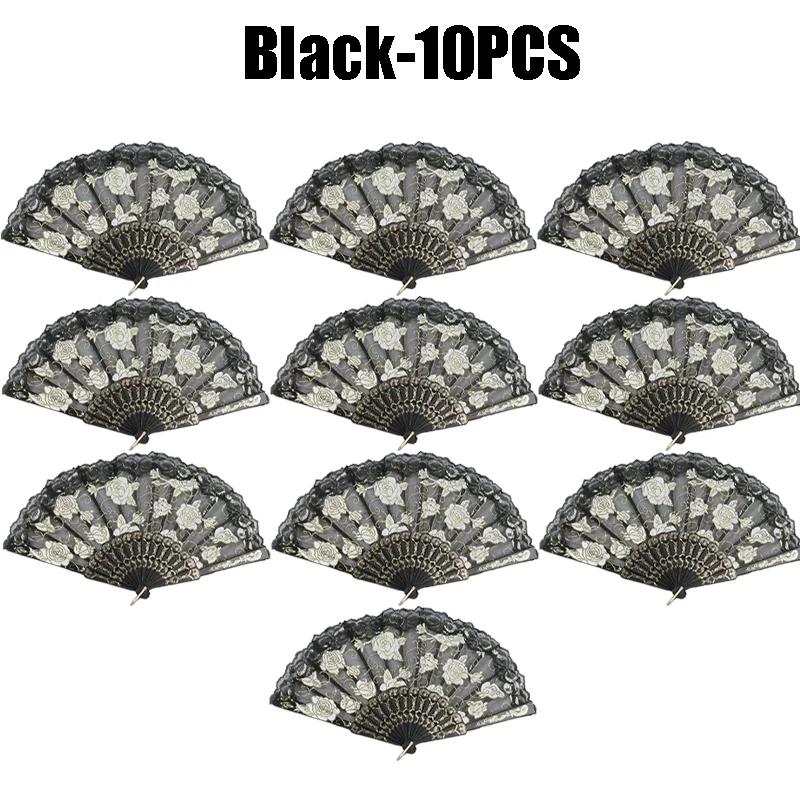 Retro Lolita Folding Lace Fan Portable Sweet Fairy Girl Dark Gothic Court Dance Hand Fan Art Craft Gift Wedding Party Decoration