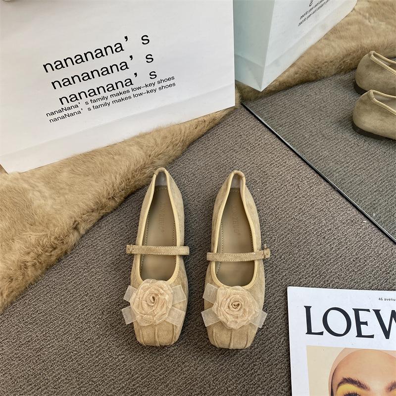 Nana's 2025 French Gentle Flat-bottomed Flower Ballet Single Shoes Women's Retro One-word Buckle Mary Jane Small Leather Shoes