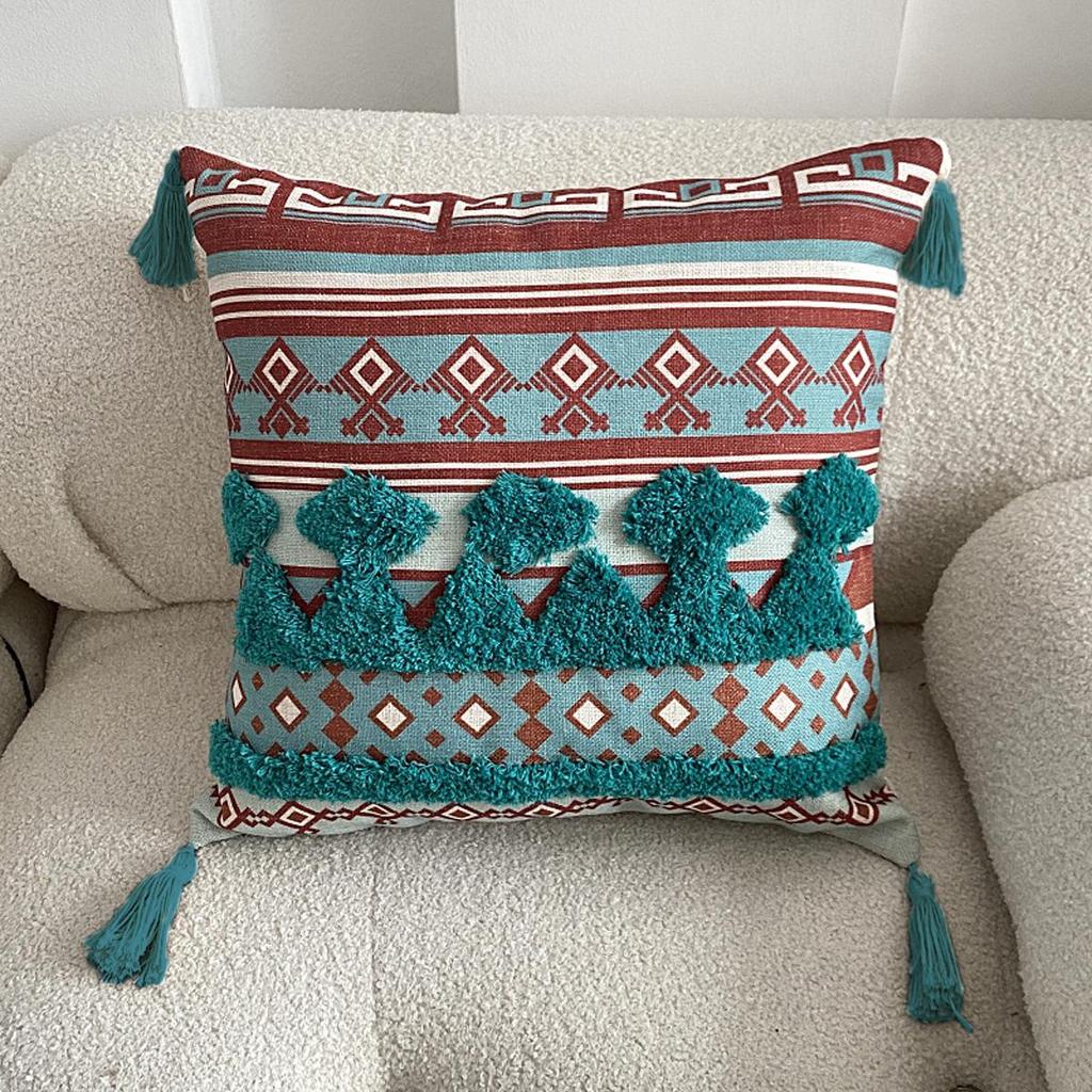 Bohemian Ethnic Flocking Linen Pillow Cover - Decorative Cushion for Sofa, Bedroom, or Bedside