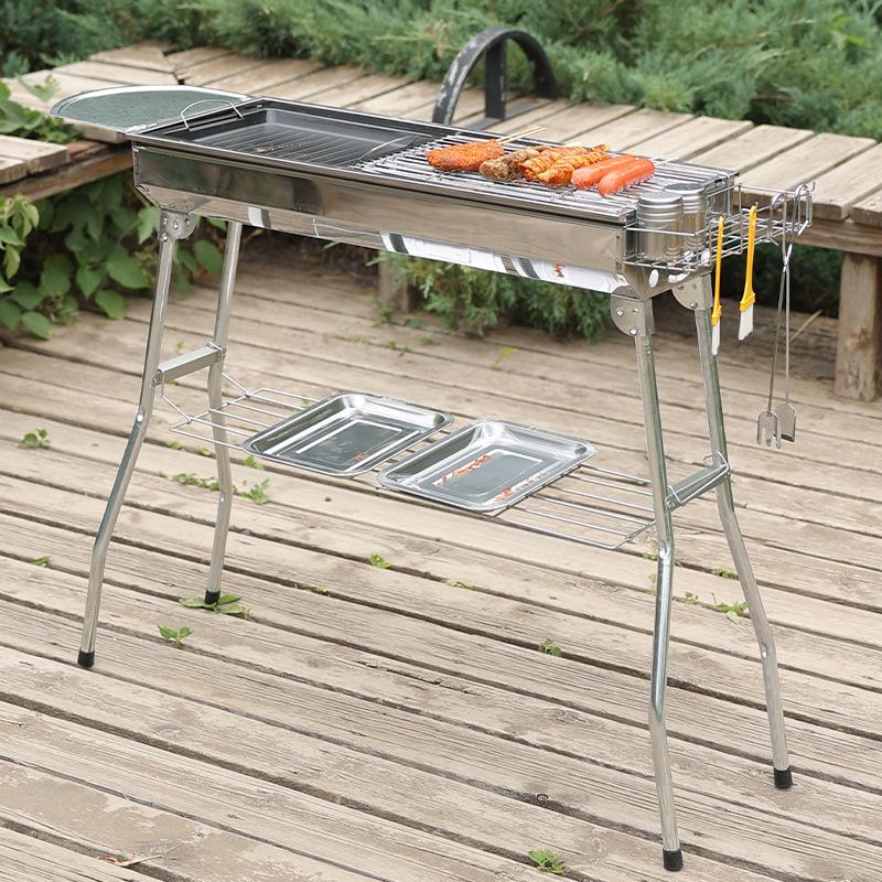Large Portable Stainless Steel Charcoal BBQ Grill for Outdoor Picnics and Home Use
