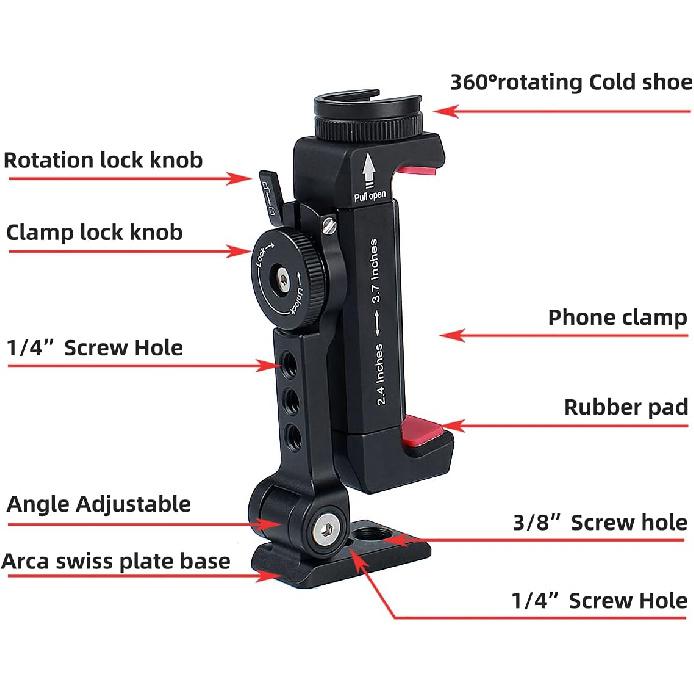 Metal Phone Tripod Mount w Rotatable Cold Shoe,Compatible with iPhone Cell Phone Tripod Mount Adapter, Phone Mount for Tripod,Tripod Phone