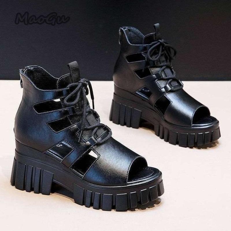 Fashion Women's Summer High Heel Sandals New Block Heel Buckle Casual Fish Mouth Breathable Hollow Heels Women's Shoes Zapatos De Mujer