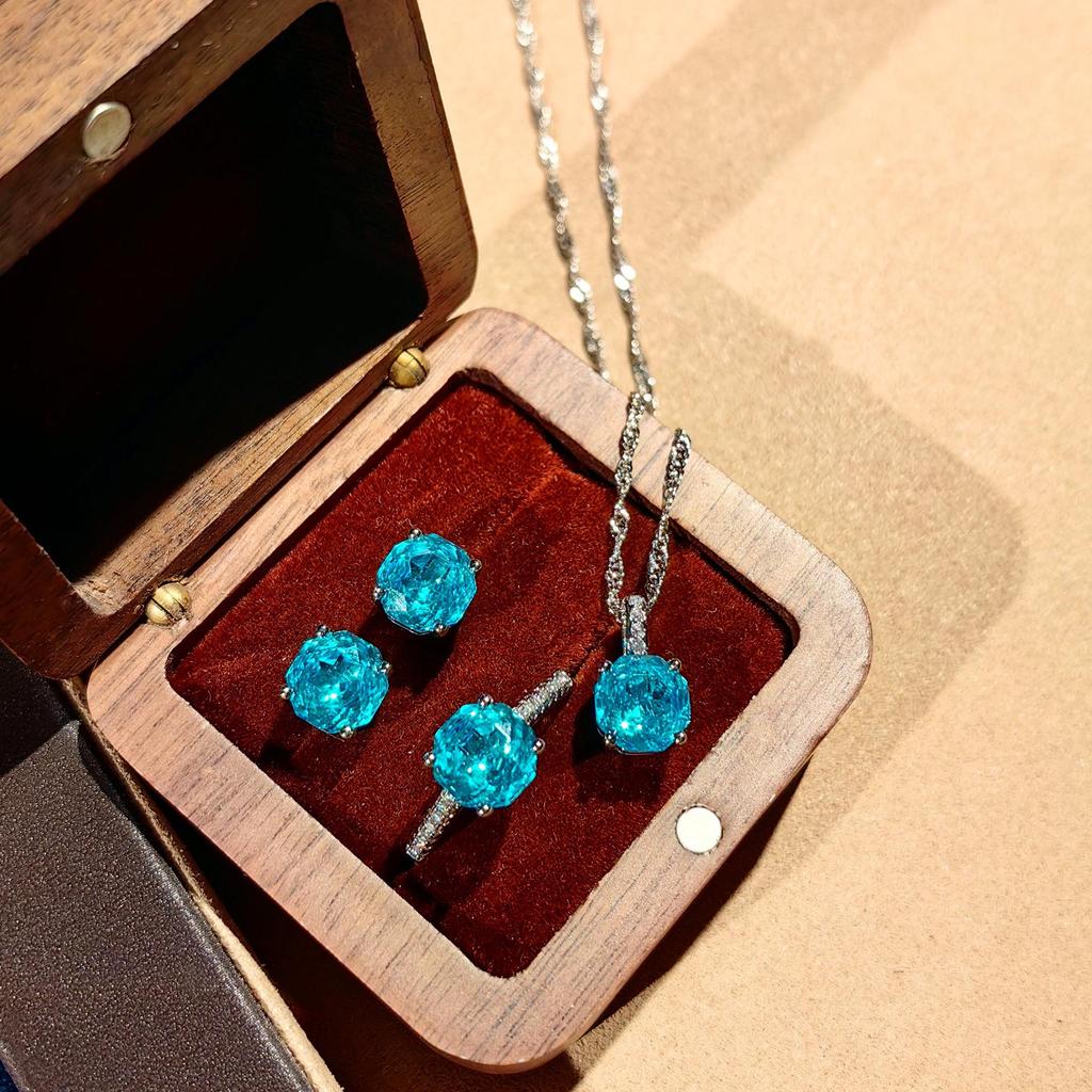 Octagonal Millennium Rose Paraíba Necklace with High Carbon Diamonds, Colorful Stud Earrings & Yellow Diamond Ring for Women