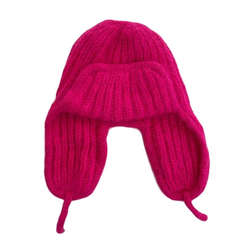 Knitted Trapper Hat Russian Bomber Hat Knit Earflap Beanie For Women Ear Protection Hat Winter Warm Bucket Hat