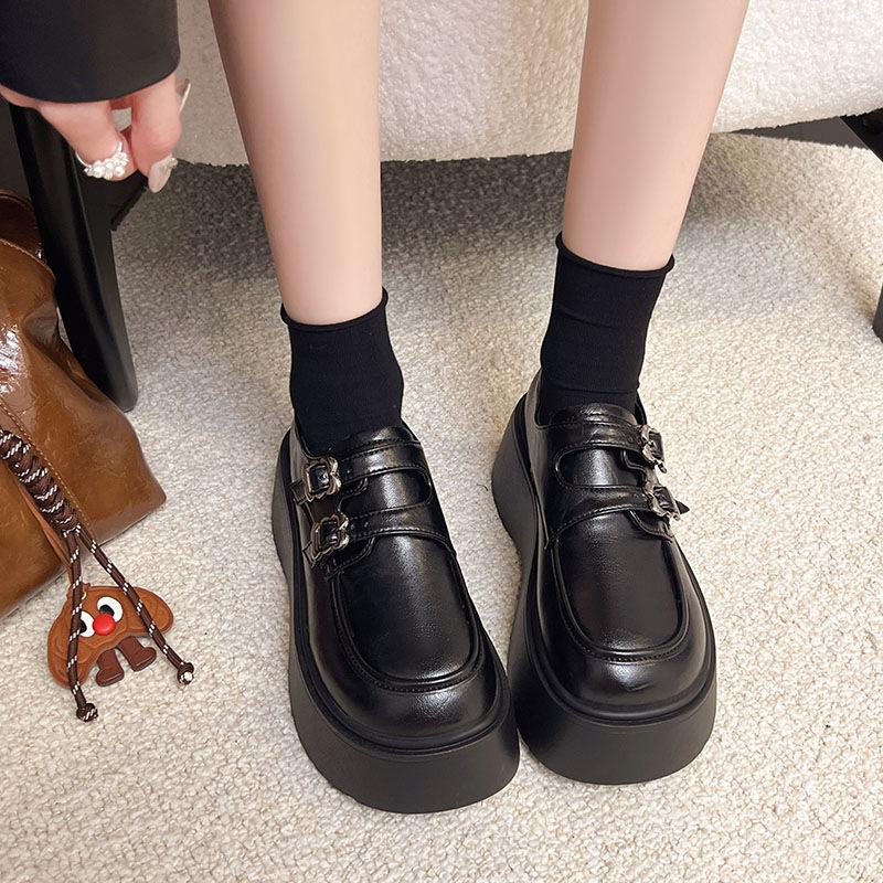 Thick-soled heightening British style small leather shoes women's 2025 new summer and autumn with skirt black loafers one-pedal single shoes