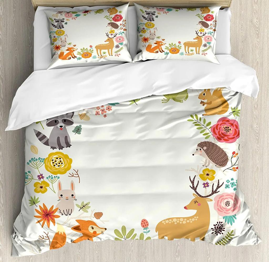 Waldtier Hirsch Birke Ahorn Gras Bettbezug mit Kissenbezug Kundenspezifisches 3-teiliges Bettwäscheset Steppdeckenbezug Doppelbett Heimtextil