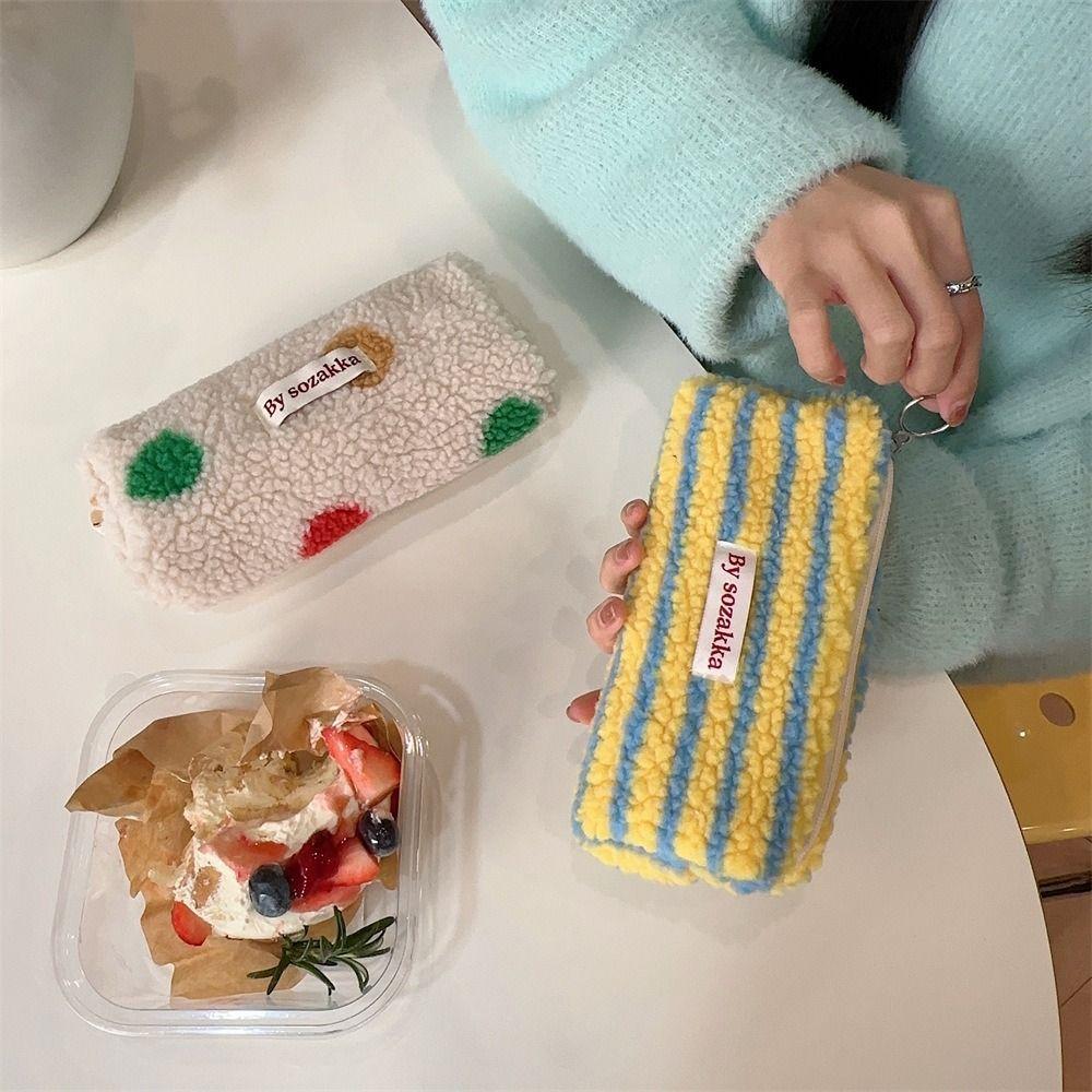 

Kawaii Striped Makeup Bag Colorful Storage Bag Portable Pen Bag Stationery Supplies