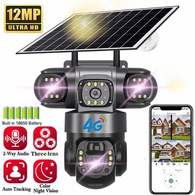 LS VISION Solární 4G kamera se SIM kartou 12MP 6K Tři objektivy Tříobrazovkový monitor Noční vidění Bezpečnostní ochrana PTZ Video dohled