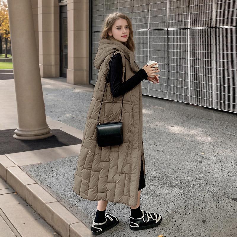 Herbst Winter Kapuzen Damen Daunen Baumwolle Jacke Weste Taillenlänge Über dem Knie Mode Verdickt Damen Weste