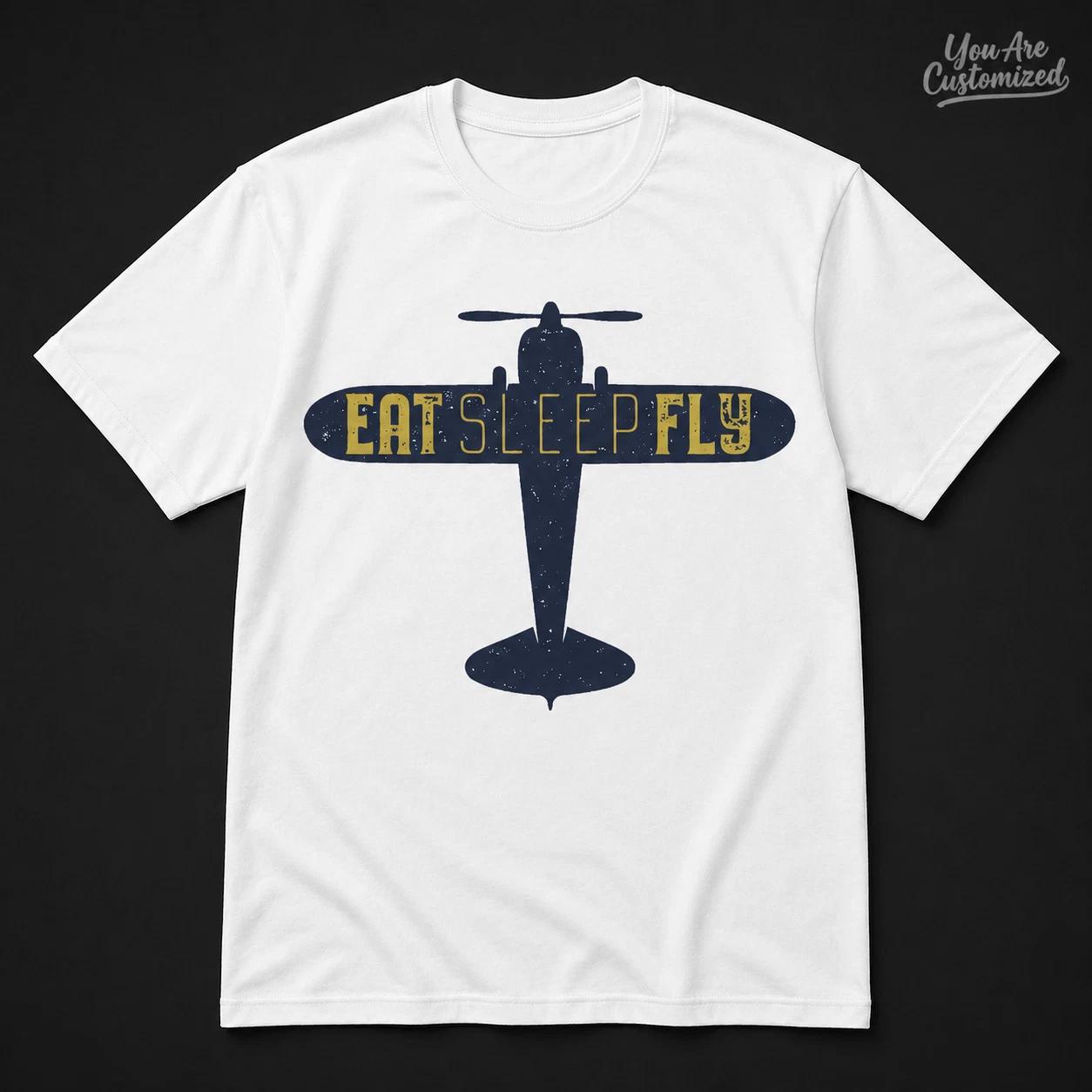 Eat Sleep Fly T-Shirt Black or White Unisex Airplane Pilot Aviation Tee 2XL