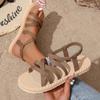 Summer New Imitation Grass Woven Travel Women's Flat Heel Sandals, Wearing Linen Soled Sandals Outside, Women's Beach Slope Heel Slippers