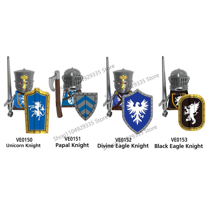 MOC Mittelalterliche Bausteine Zubehör Burgen Gotische Ritter Drache Löwe Krieger Pferd Helme Schilde Rüstungen Äxte Steine Spielzeug