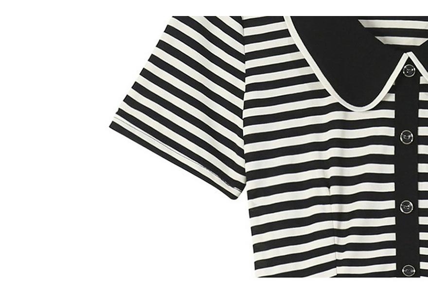 Plus Size Striped Patchwork Faux Two-Piece Slimming Short-Sleeve Summer Dress - Chic & Fashionable New Arrival