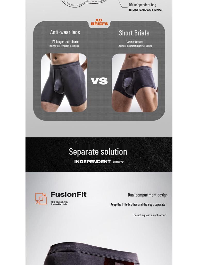 Men's Bullet-Style Separation Long Sports Briefs - Anti-Wear, Breathable, Large Size Boxer for Running